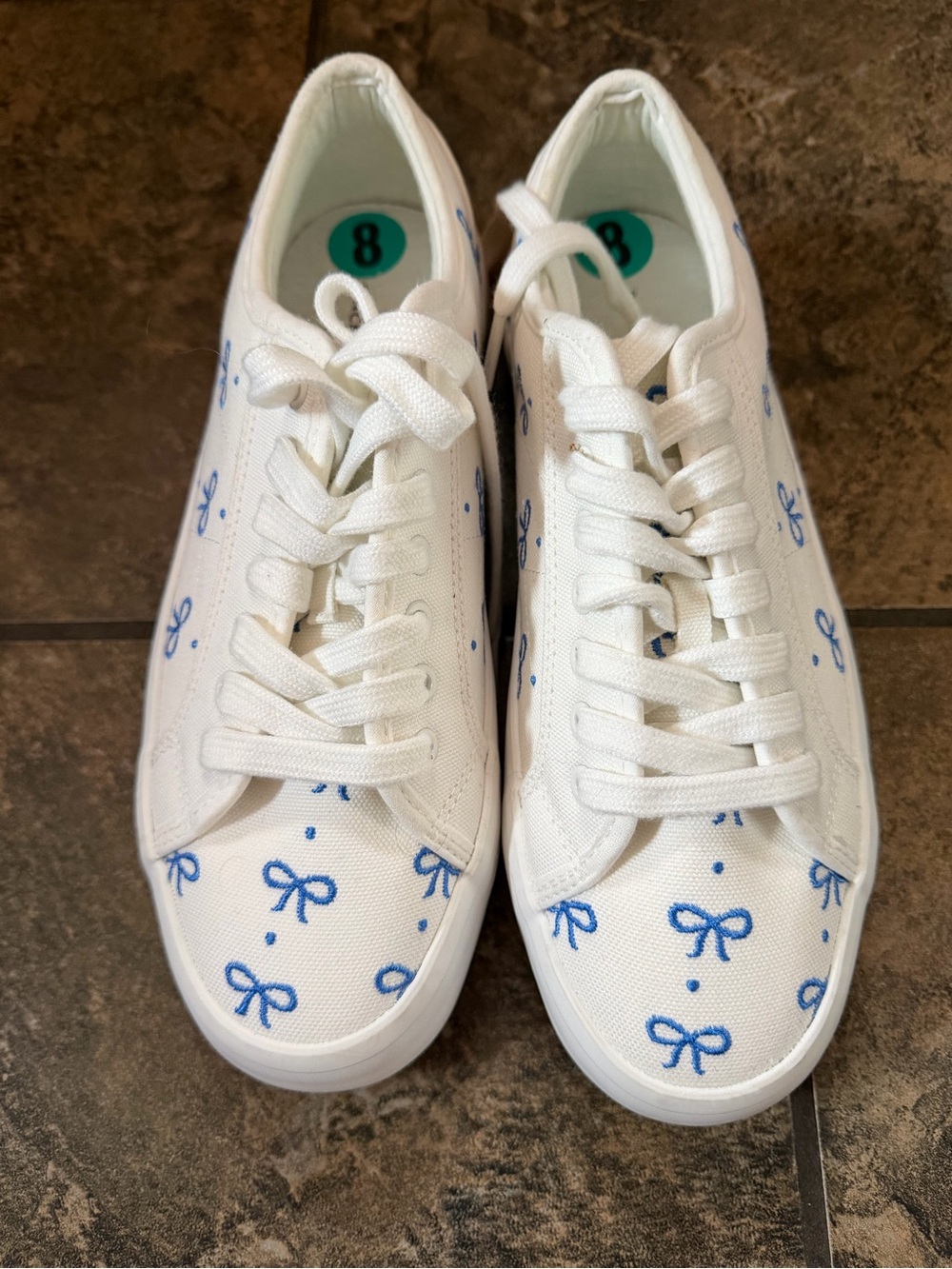 Sincerly Jules White Canvas Sneakers with Blue Bow Print
